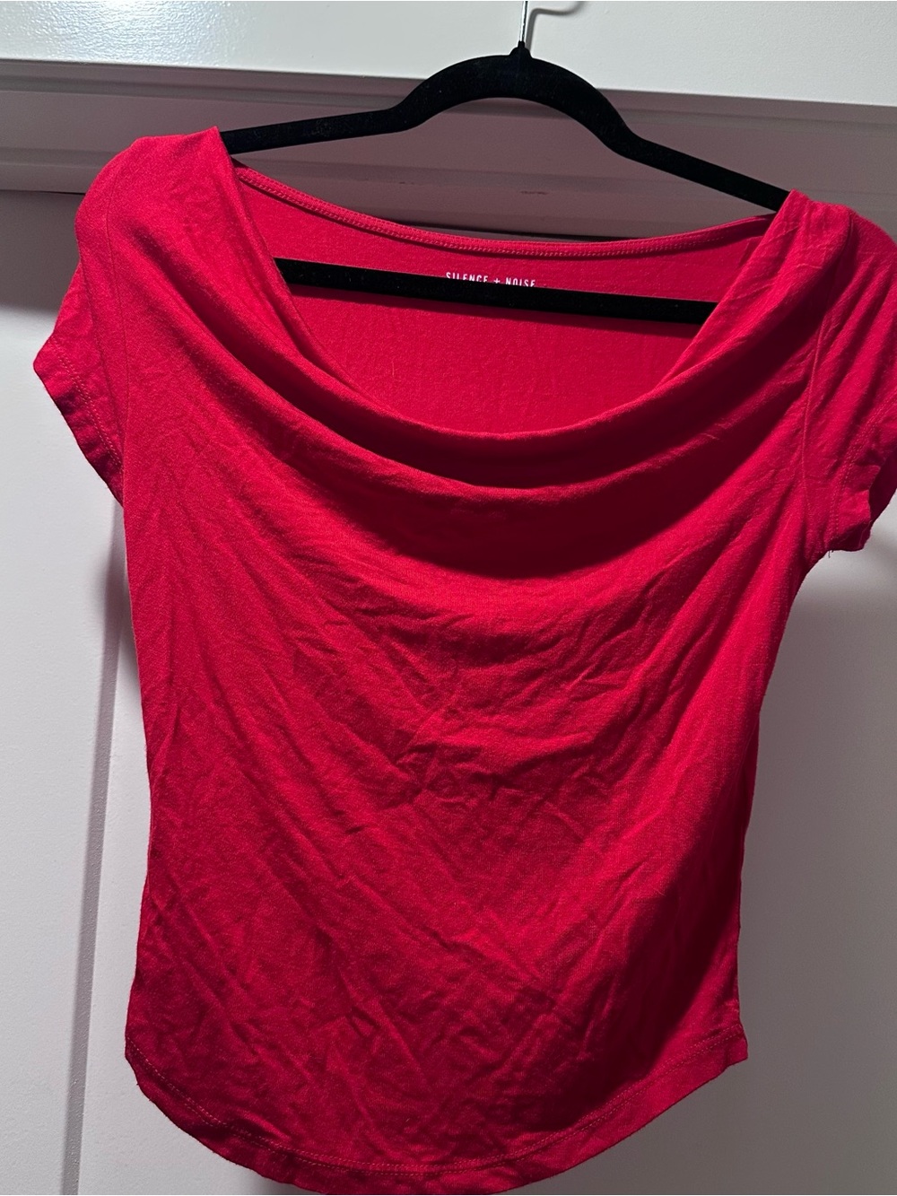 silence + noise Bright Red Cowl Neck Short Sleeve Top